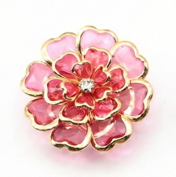 Cubrebotón Flor Camelia Esmaltada Rosa