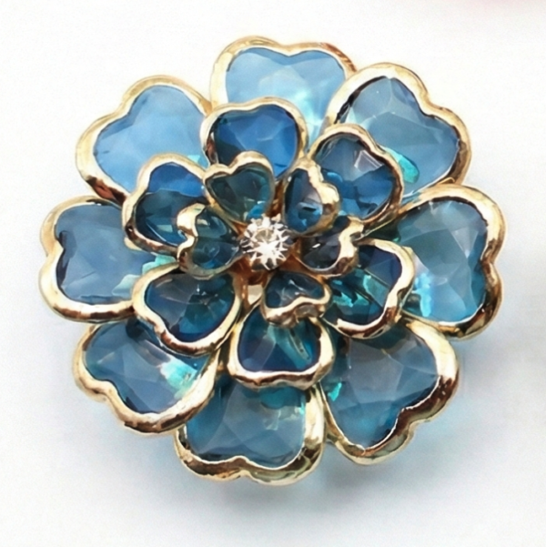 Cubrebotón Flor Camelia Esmaltada Azul