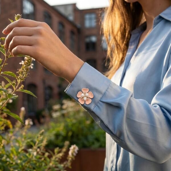 Cubrebotón Flor Rosa Nácar con Strass