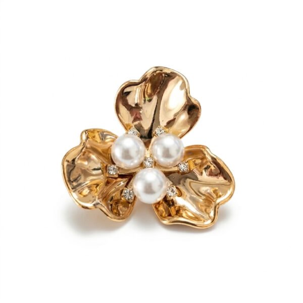 Cubrebotón Floral Dorado con Perlas y Strass