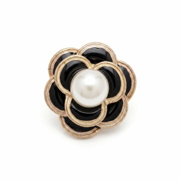 Cubrebotón Flor Camelia Esmaltada Negra con Perla