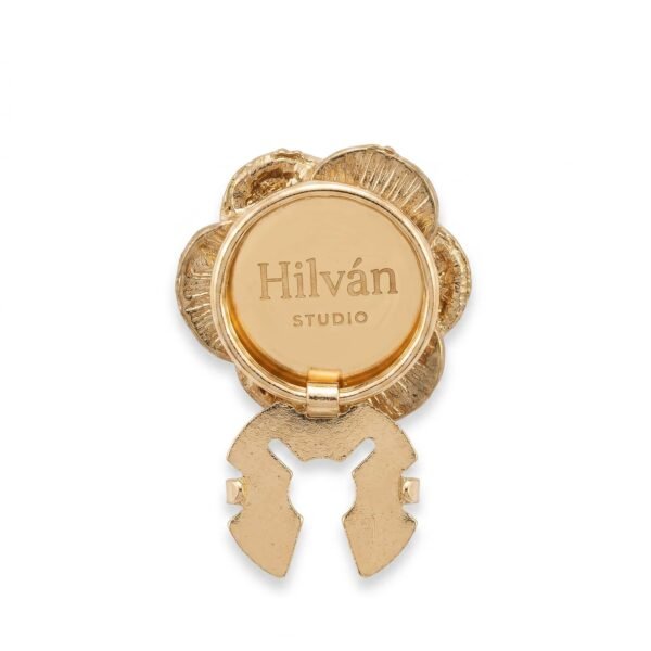 Cubrebotón Flor Camelia Esmaltada Negra con Perla-Dorso