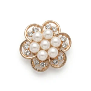 Cubrebotón Flor Dorada con Corazón de Perlas y Strass