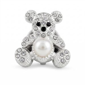 Cubrebotón Osito Plateado con Strass y Perla