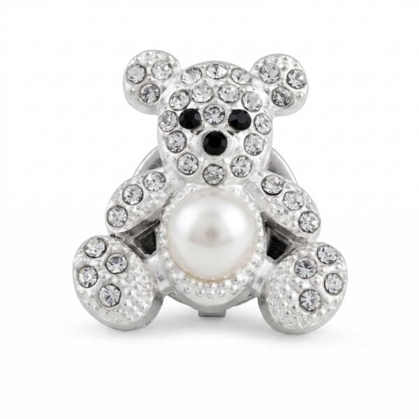 Cubrebotón Osito Plateado con Strass y Perla